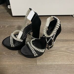 Sugar Thrillz Black Pearl-Embellished Platform Heels